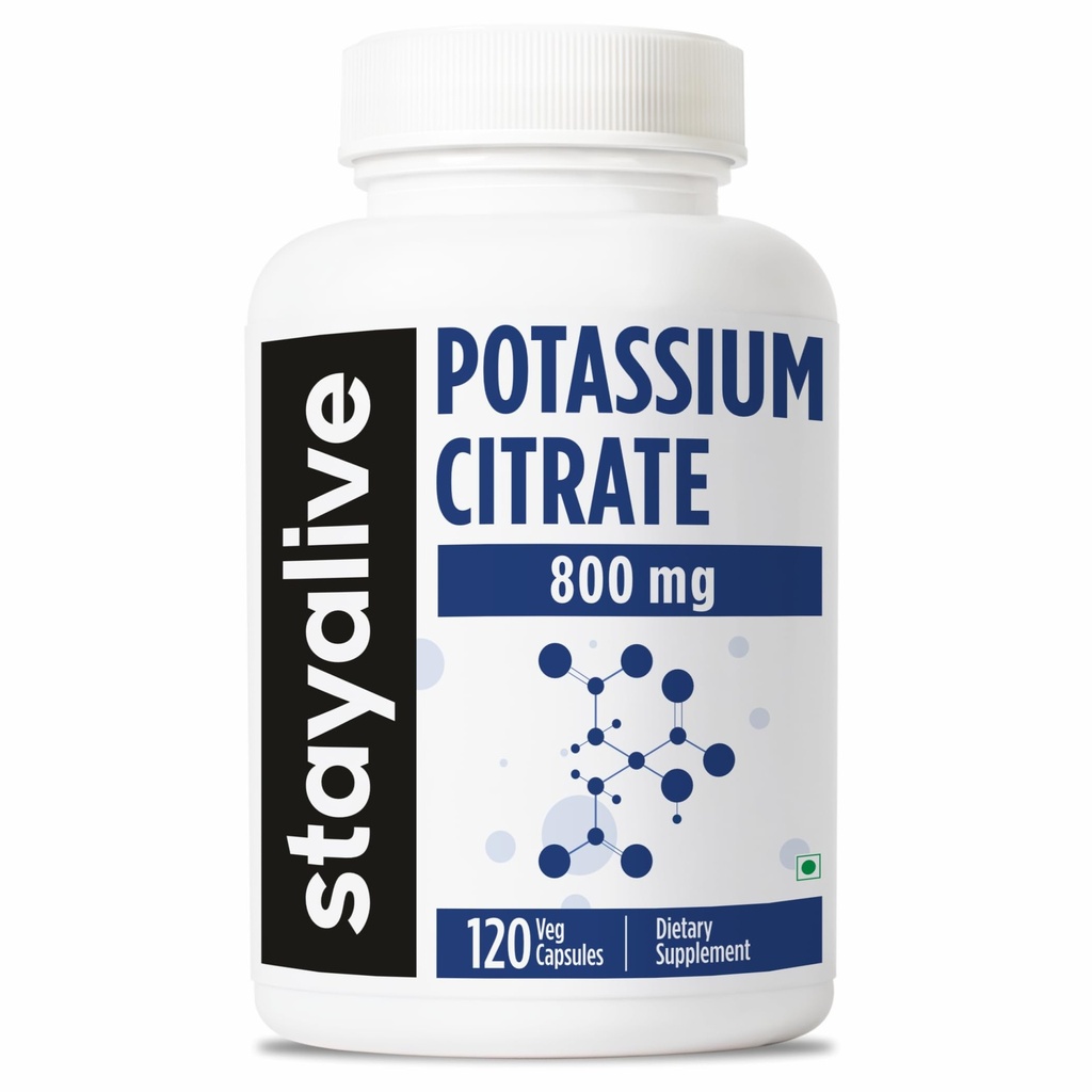 STAY ALIVE Potassium Citrate Supplement, High Absorption 800mg, 120 Capsules, 4 Month Supply, Non-GMO and Gluten-Free Potassium Supplement for Women and Men