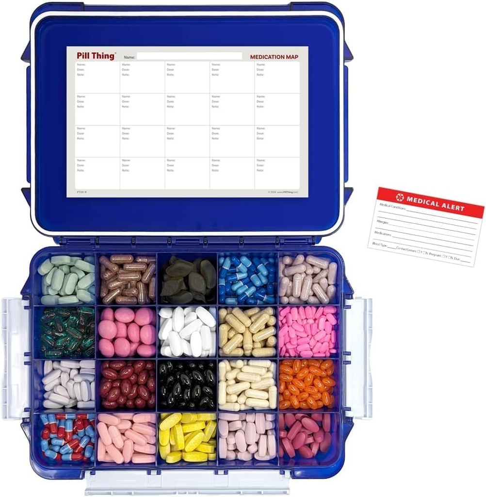 20 Kompartment UV Zaščiten velik Kobalt modra tableta primeru z zračno tesnilo, Razlitje dokaz, Silikonski tesnilo nepremočljiv Med polje z zdravilom zemljevid (kobalt modra, 20 Compartment - 1 pakiranje)
