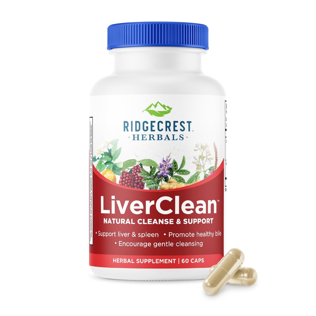 Ridgecrest Zelišča JetraClean, Zeliščna jetrna podpora dodatek, Blaženi osat, Dandelion, Detox, Čista podpora, Zdrava Bile (60 Caps, 30 Serv)