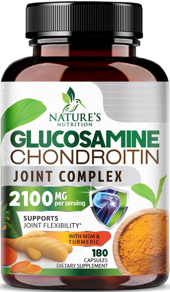 Glucosamine Chondroitin MSM - Joint Support Supplement for Cartilage And Flexibility Support - Triple Strength Glucosamine Supplements with Turmeric For Men and Women, Gluten Free - 180 Capsules