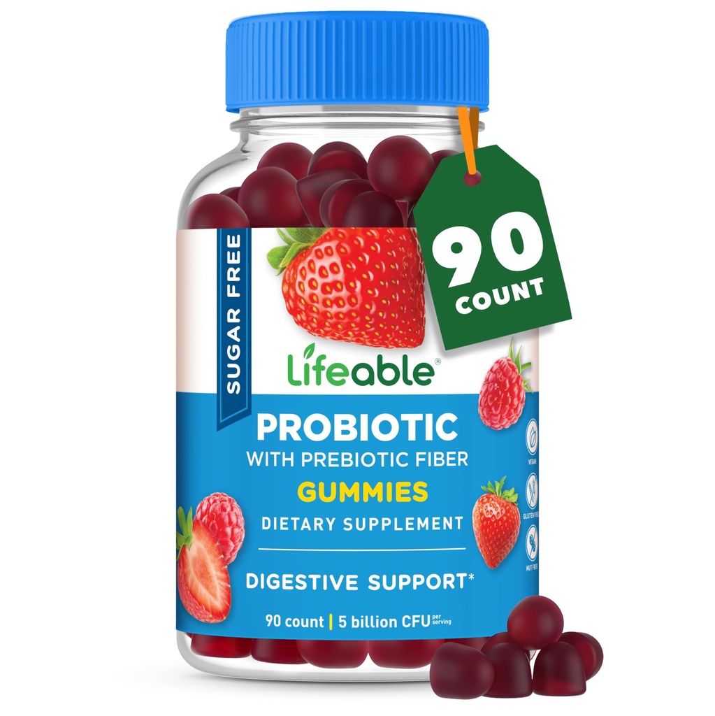 Življenjski sladkor brez probiotikov s prebiotiki Fiber – Velika degustacija naravne arome Gummy dodatek – Keto prijazno žvečljivi – za zdravje in imuno podporo – za odrasle, moški, ženske – 90 Gummies