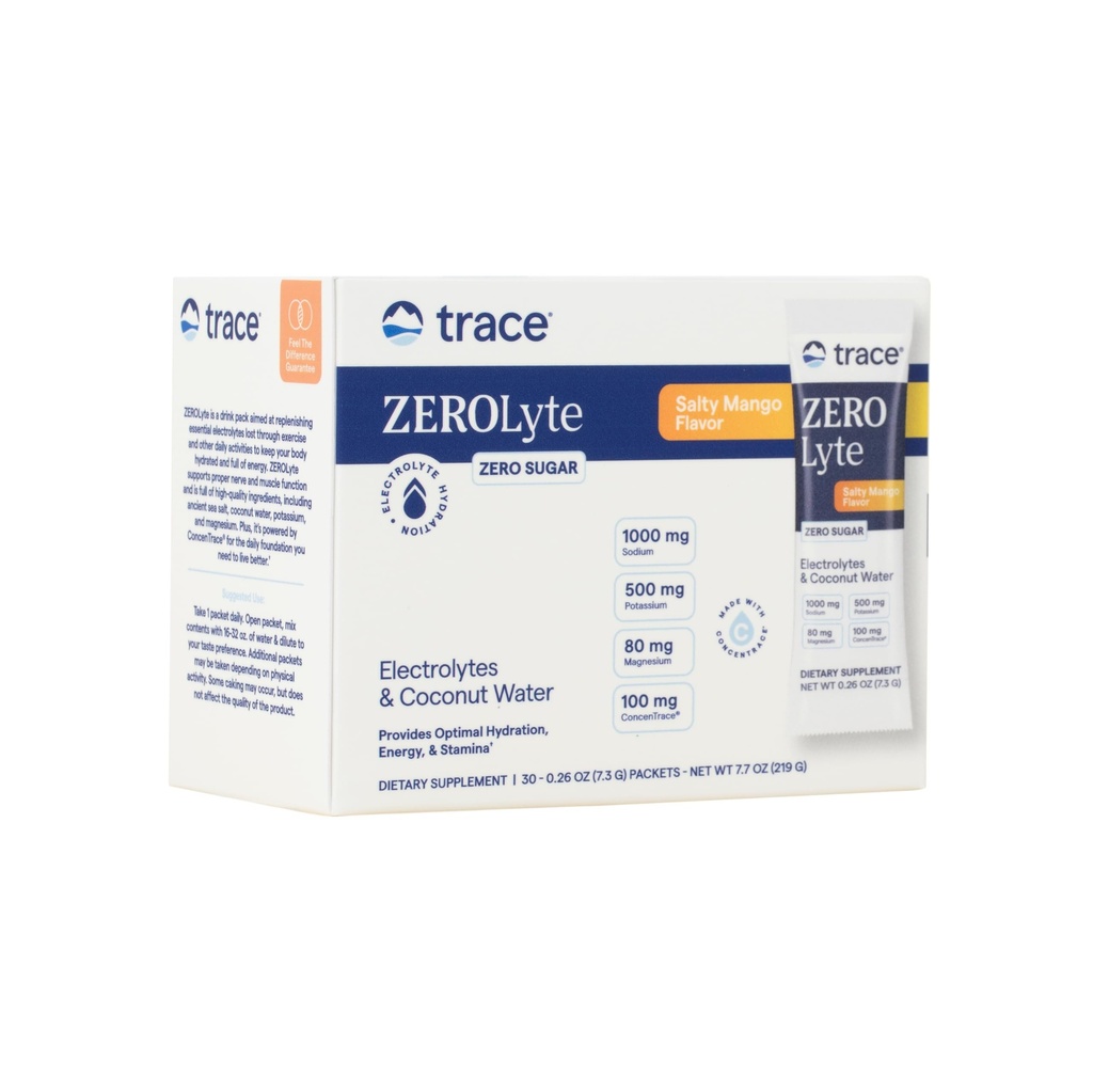 Trace Minerals ZeroLyte - Drink Mix Powder Podpora Hidracija in energija - Aids Health & Digestion Health - Slani Mango, 30 Paketi (30 strežnikov)