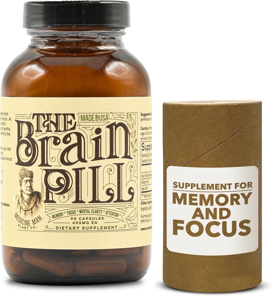 Kapsule tablete za možgane 90 – dodatki za obnovitveni organski možgani – spominske tablete za kapsule Brain w/ Ginkgo Biloba, Levji Mane & Sage - Brain Booster dodatek za fokus, Spomin, Jasnost, energija