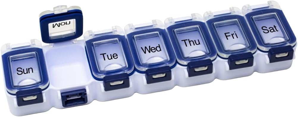 EZY DOSE Weekly (7-Day) Planner tablete, Primer za zdravila, Vitamin Organizator Box, vodoodporne zaporne dele za varno predpisovanje zdravil in preprečevanje nenamerno razlitje, modra