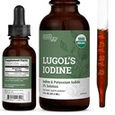Organski lugolov jod, jod in kalijev jodid 2% raztopina 3000 mcg - tekoči dodatki kapljice za podporo ščitnici za ženske in moške, presnova zdravje, detox Boost - Non-GMO, 395 strežnice (2 Oz)