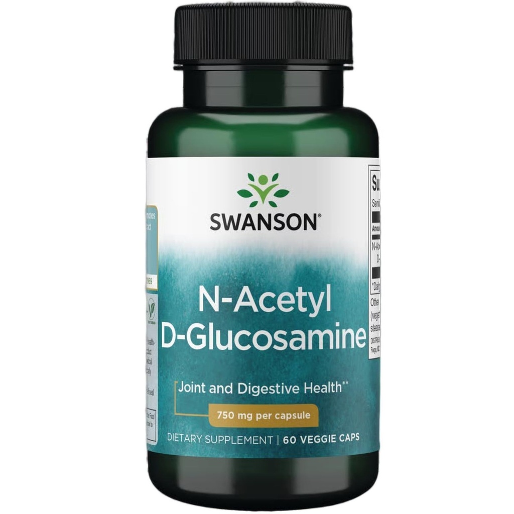 Swanson N-Acetyl D-Glucosamine - Natural Supplement Promoting Joints Support & Gastrointestinal Health - Natural Formula Supporting Healthy Cartilage - (60 Veggie Capsules, 750mg Each)