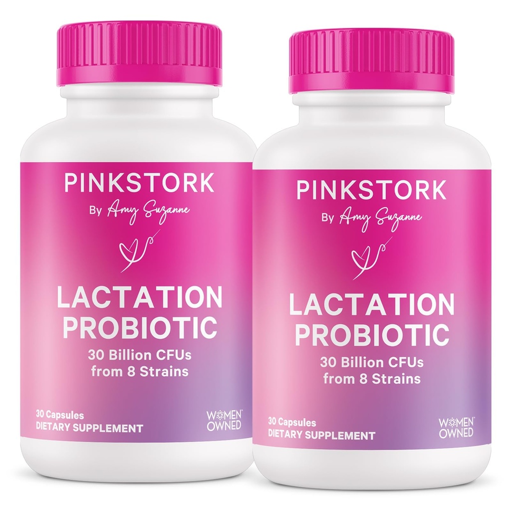 Roza Stork Dojenje Probiotik - 30 milijard CFUs Multi sev postnatalne probiotike za dojenje ženske - podpora materino mleko in Gut zdravje, poporodni esenciali, 60 kapsul
