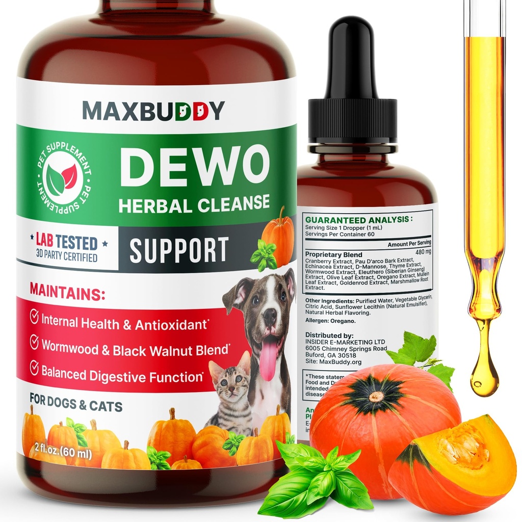 MaxBuddy Natural Intestinal Defense Herbal Cleanser for Cats and Dogs – Helps Remove Parasites & Toxins - Broad Spectrum Support for Gut Wellness & Digestive Issues Supplement Drops for Pets