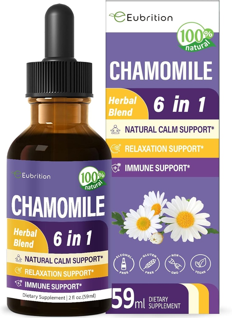 Kamilsko zelišče Ekstrakt kapljice, naravni mir zeliščni tinktura dodatek w/Passion flower, St. John's Wort, sivka, Reishi, & Echinacea za podporo sprostitve in imunske podpore. 2oz