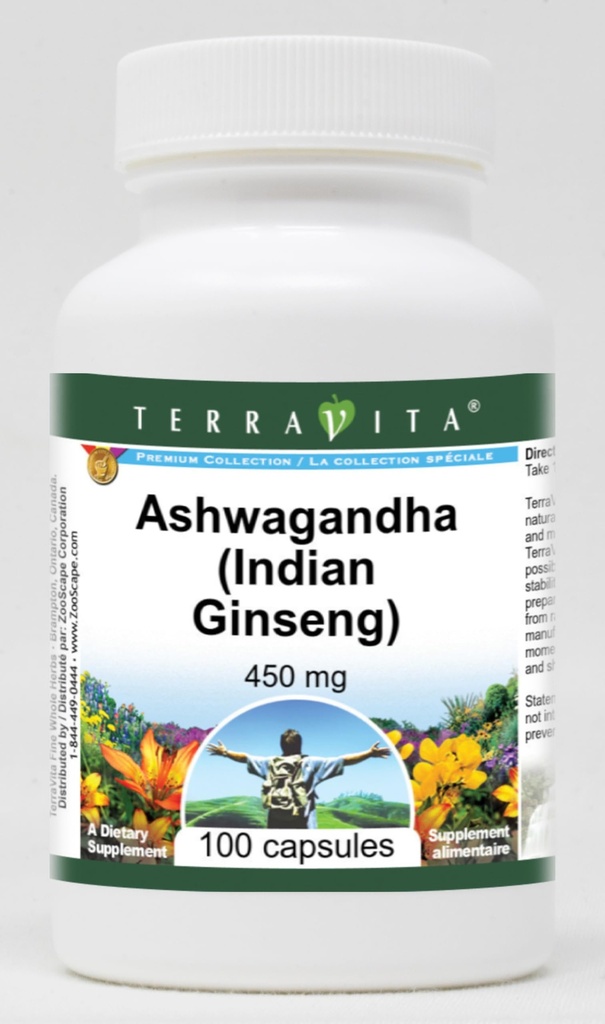 Ashwagandha (Indian Ginseng) - Withania Somnifera Root - 450 mg (100 Capsules, ZIN: 513643)