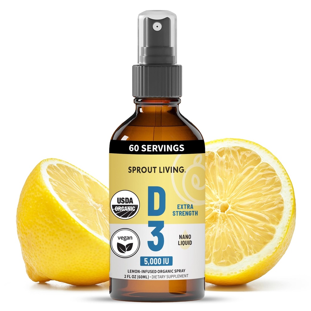 Sprout Living Organic Vitamin D3 5000 i.e. (Lichen) Spray za imuno podporo in zdravje kosti 