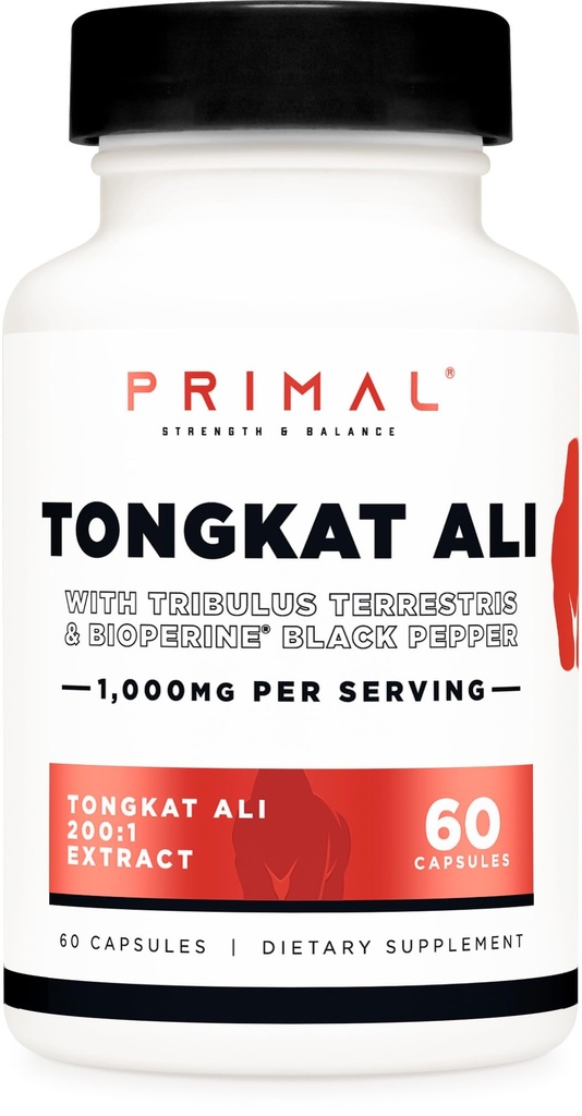 Primal Tongkat Ali Kapsule (60 kapsul / 30 strežnikov, 1.000 mg na strežbo) - Dolg Jack dodatek za moške, Gluten brezplačno, ne-GMO zeliščna prehrana dodatek