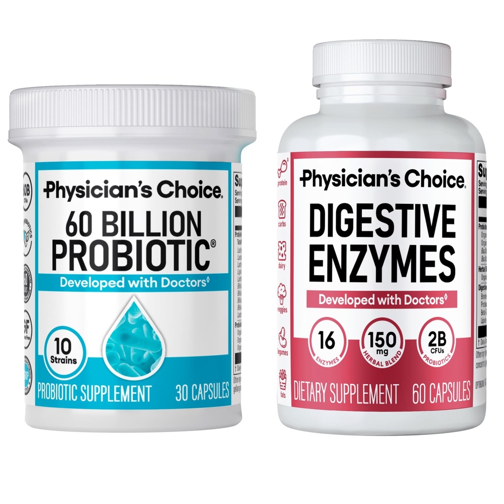 Izpit zdravnika - Optimal Gut Health Bundle: 60 milijard probiotiki + Prebavne encime za prebavne Comfort in imunske podpore