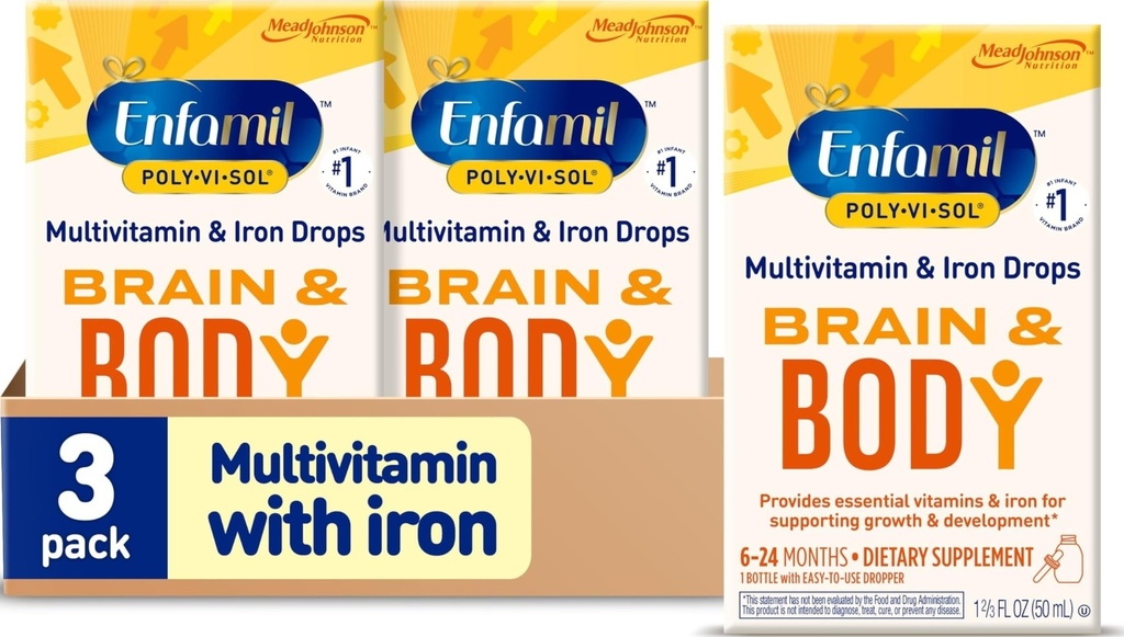Enfamil Poly-Vi-Sol z železovimi tekočimi večvitaminskimi kapljicami, podpira rast in razvoj*, 50ml steklenica (paket 3)