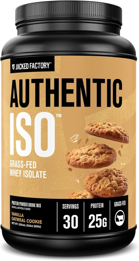 Jacked Factory Verodostojni ISO Grass Fed Whey Protein Isolate Powder - Low Carb, Ne-GMO Muscle Building Protein w/No Fillers, Post Workout Recovery, Vanilla Oatmeal Cookie