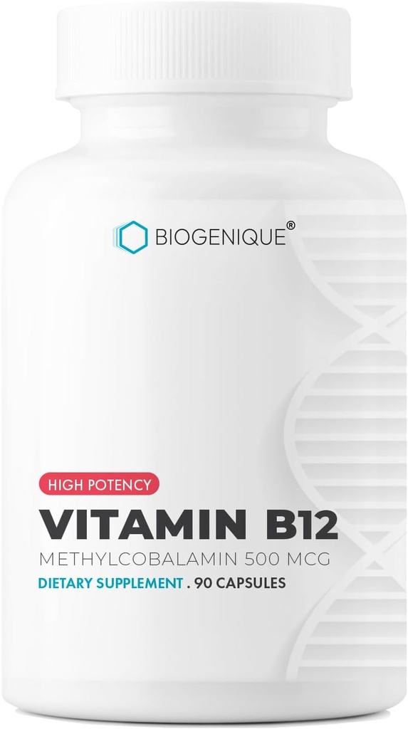 Vitamin B12 - kot metilkobalamin podpira energetsko presnovo, zdravje živčevja, delovanje krvnih celic in metilacijo - brez OGM, brez glutena, dodatek vitamina, 90 kapsul