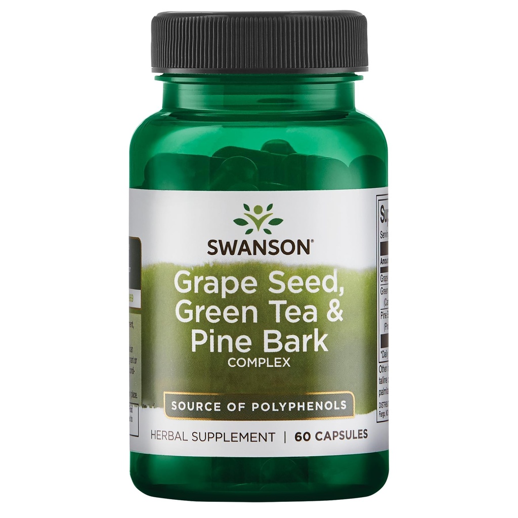 Swansonov grozdni čaj & Pine Bark Complex Health Antioksidant Support Polifenoli OPCS Zeliščni dodatek 60 kapsul (Caps)