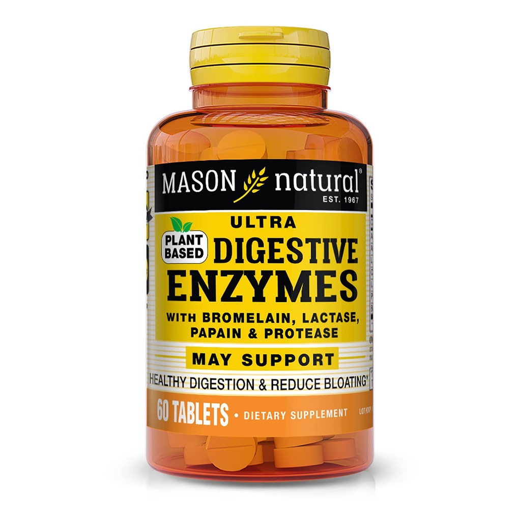 MASON NARAVNE rastline Ultra prebavni encimi z bromelainom, laktazo, papain & Protease - podpira zdravo prebavo in lahko zmanjša cvetenje, 60 kapsul
