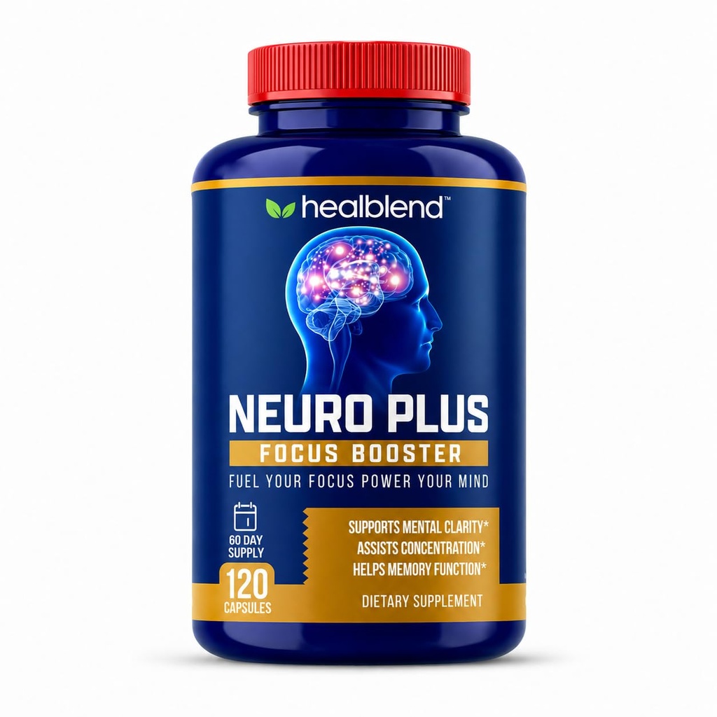 Heallblend Neuro Plus Focus Booster - Napredna podpora možganov dodatek z vitaminom B6, B12, Folat - Izboljšuje spomin, koncentracijo, mentalno jasnost in kognitivno funkcijo – 120 Kapsule