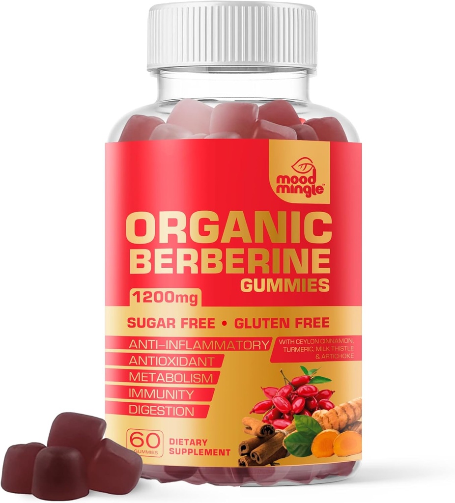 Berberine Supplement Gumies (1200mg) s Ceylon Cimet, Kurkuma, Mlečni Thistle & Artichoke - brez sladkorja, Gluten brezplačno, GMP kakovost