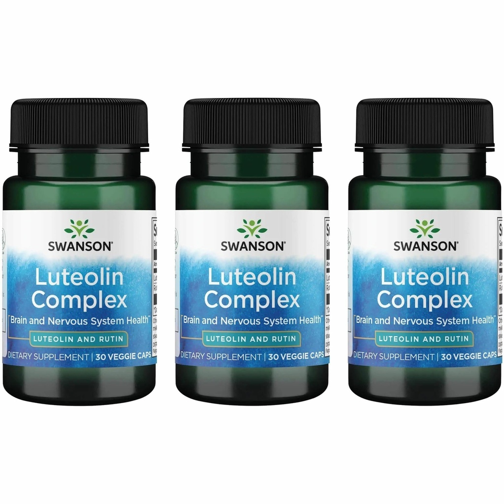 Swanson Luteolin Complex w/Rutin - Brain Support dodatek za spodbujanje spomina, razpoloženja in kognitivnega zdravja - naravna formula za pomoč vzdrževanje živčnega sistema - (30 Veggie kapsule) 3 Pack