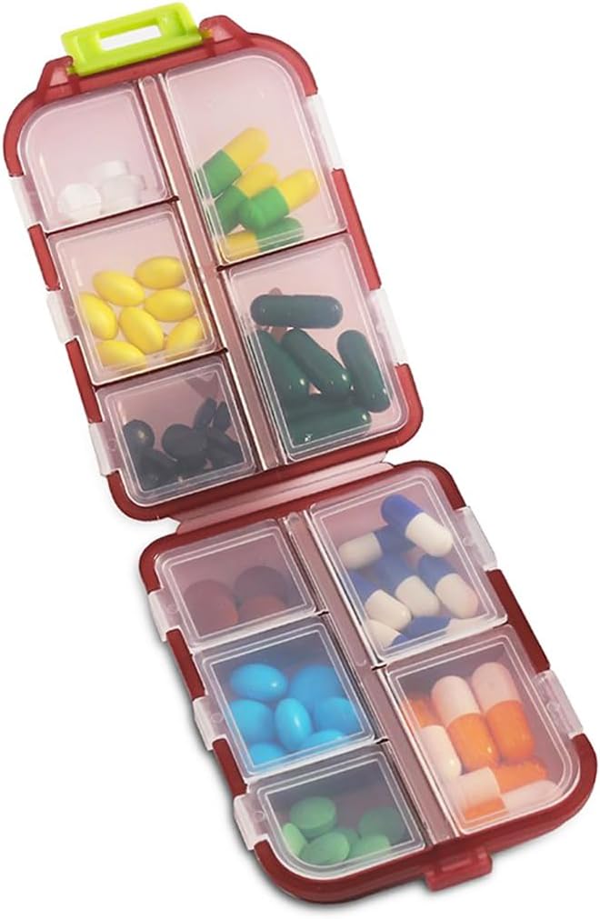 10 Kompartment tablete Organizator primera, Travel Daily Medicine Pill Box Opomnik, majhna velikost tedenski Viatamin Dispenser Vsebnik za zdravila, Dopolnilo, Cod Jetra olje, kapsule, Kalcijeva tableta