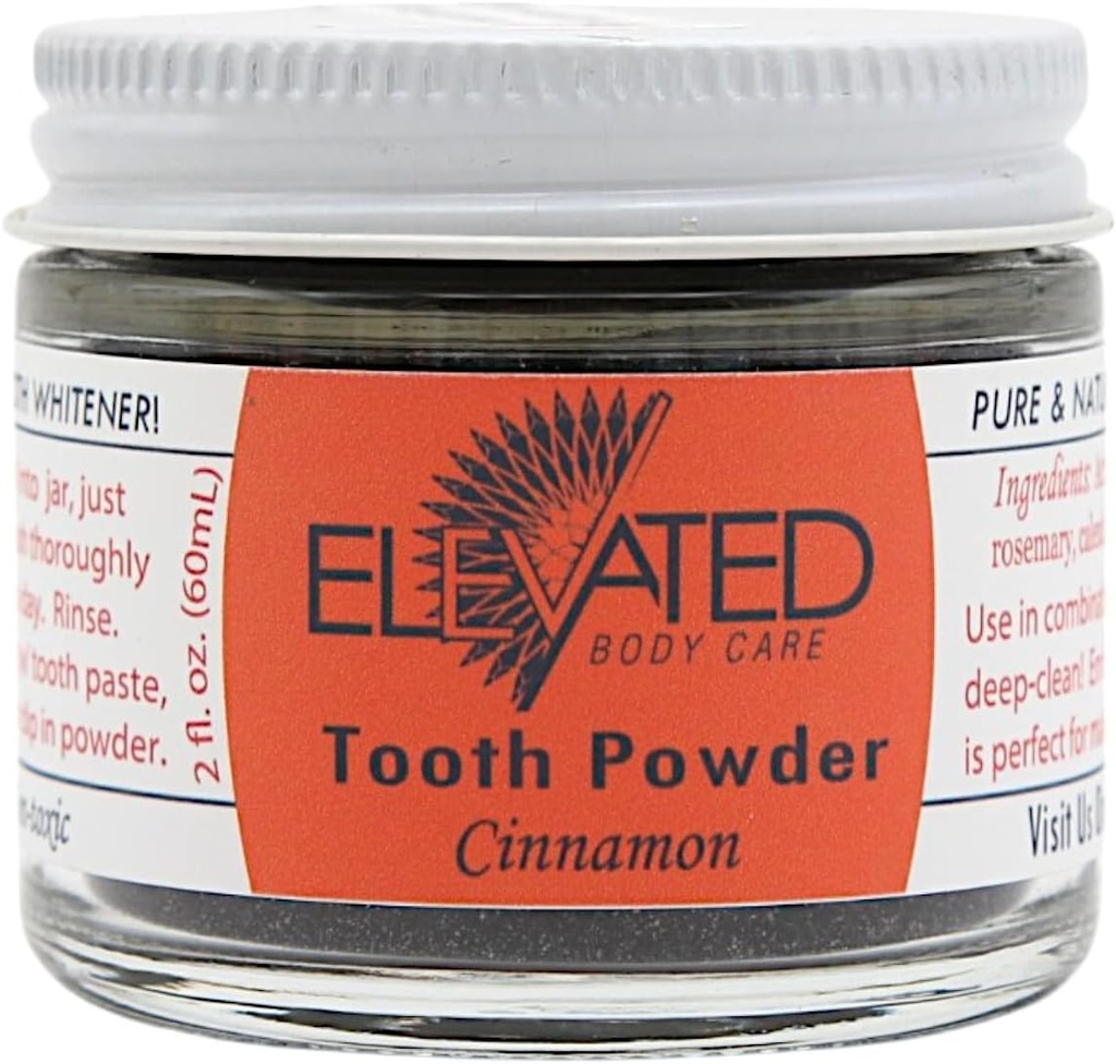 Zvišane Zobni prah naravno z Xilitol & Aktiviran Charcoal • Zeliščni • Vegan • Shranjeno v steklenih jar - metin ali cimet - izdelan v ZDA (2 Ounces)