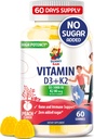 Brez sladkorja Vitamin D3 K2 Gummies 5000 i.e. - Imunska in kostna podpora Gummies - Vitamin D Gummi Dopolnilo za odrasle - Visoka absorpcija, Vegan, Halal, Gluten-free žvečljivi vitamini