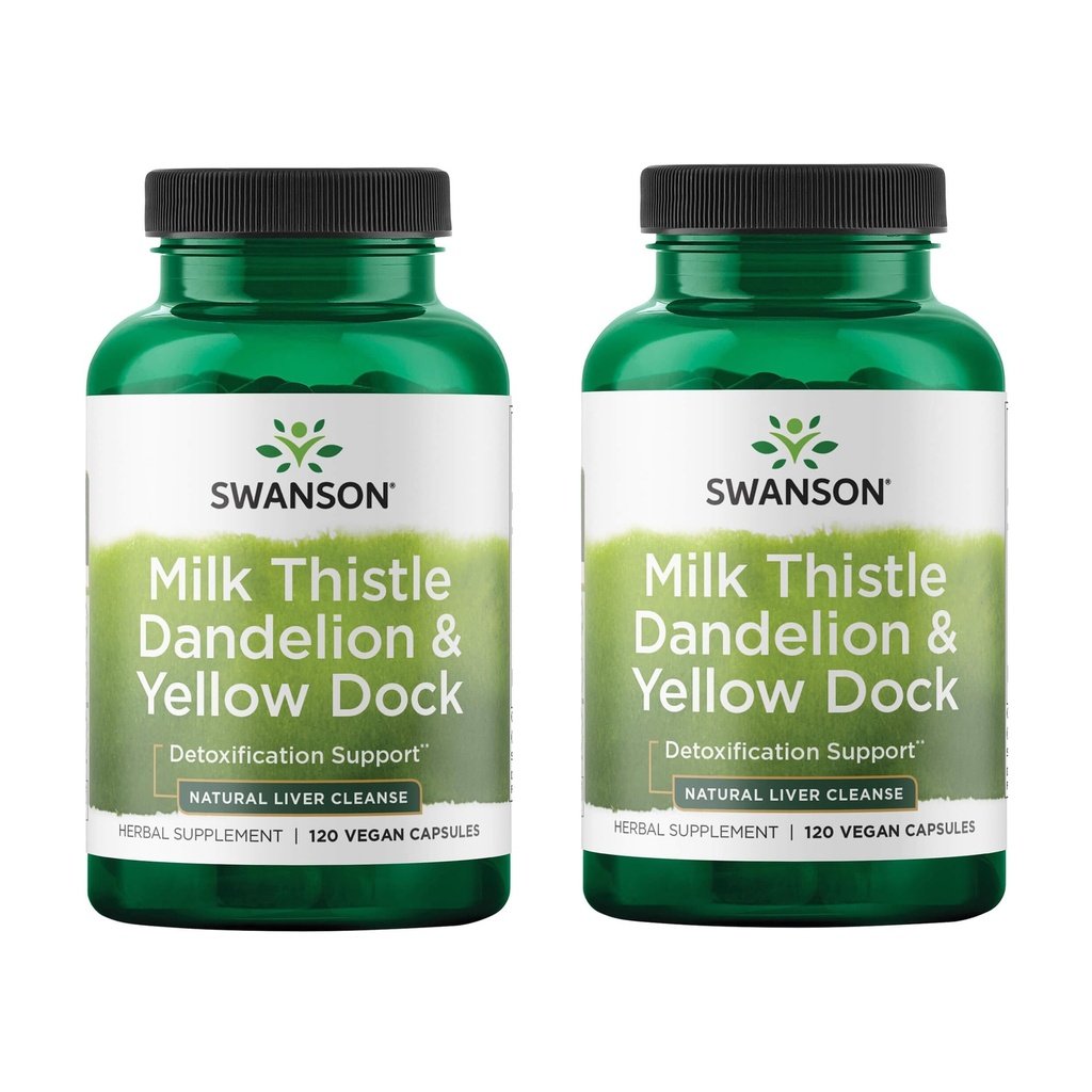 Swanson Milk Thistle, Dandelion & Yellow Dock - Zeliščna jetrna podpora dodatek - Naravni dodatek, ki pomaga ohraniti splošno zdravje in dobro počutje - (120 kapsul) (2 paket)