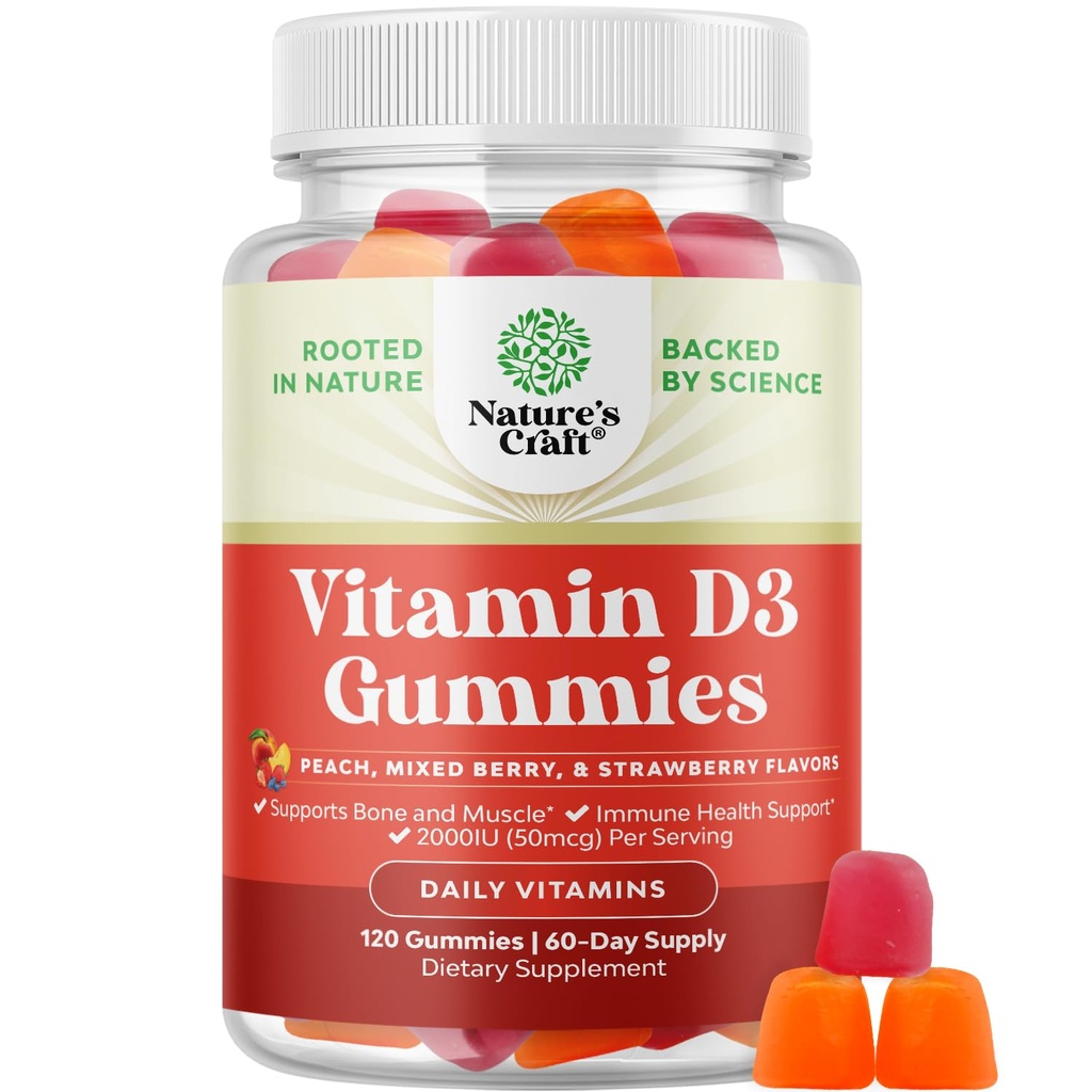 Narava Presadki Vitamin D3 Gumiji za dnevno wellness - Okusni vitamin D Gumiji za odrasle z D3 2000 i.e. na serviranje mišic kosti in imunske podpore - Ne-GMO želatina in Gluten brezplačno (60 dnevna oskrba)