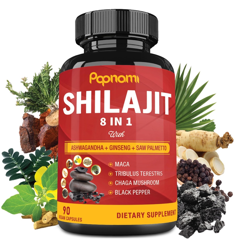 Šilajit Himalajske kapsule - oskrba 3 mesece - kombinirano Ashwagandha, Ginseng, Saw Palmetto, Maca, Tribulus, Chaga, Črna paprika
