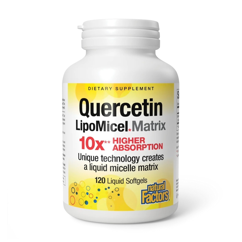 Natural Factors Quercetin LipoMicel Matrix - Supports Immune Health & Capillary Health - Antioxidant Support Supplement with Highly Absorbable Quercetin - 120 Softgels (120 Servings)