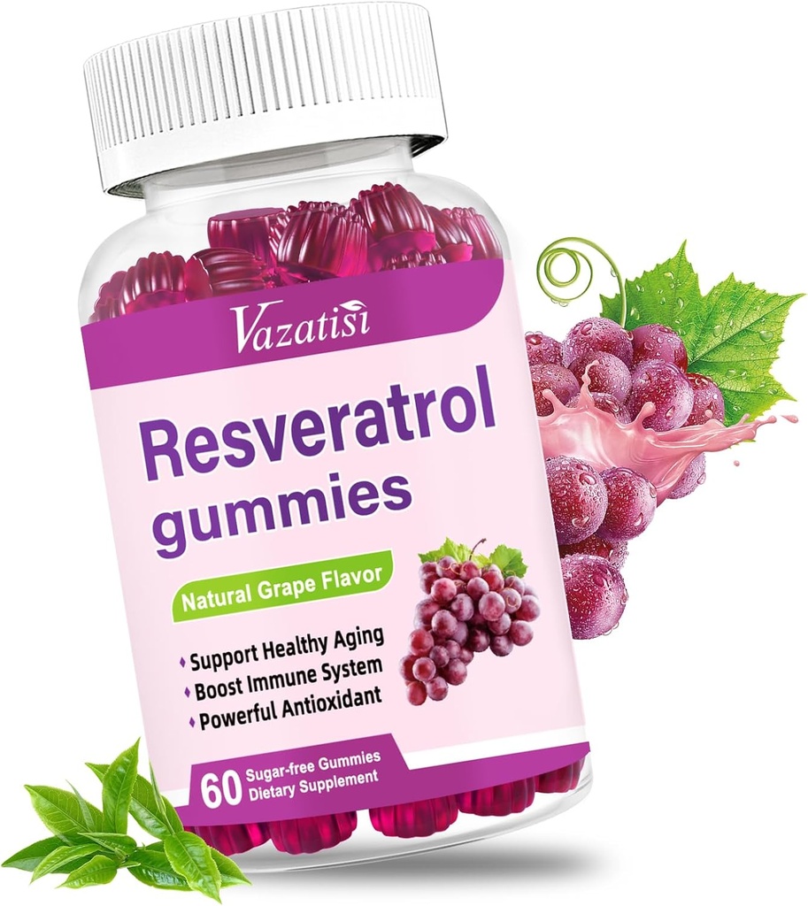 Visoka čistost Resveratrol Gumies, 98% Trans-Resveratrol s Quercetin, Coq 10, Vitamin C, Reservatrol dodatek za antioksidant, Anti-Aging, 60 Gumies