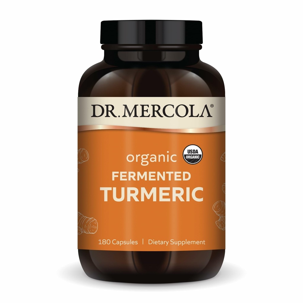 Dr. Mercola Organski fermentirani kurkumi - 370 mg Fermentirani kurkuminoidi visoke biorazpoložljivosti - USDA Organic, Non-GMO, Gluten-free & Soy-free - 180 kapsul (90 Servingov)