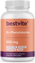 BESTVITE DL-fenilalanin 500 mg (120 vegetarijanskih kapsul) - brez stearat - brez filerjev - vegan - brez glutena - brez GSO