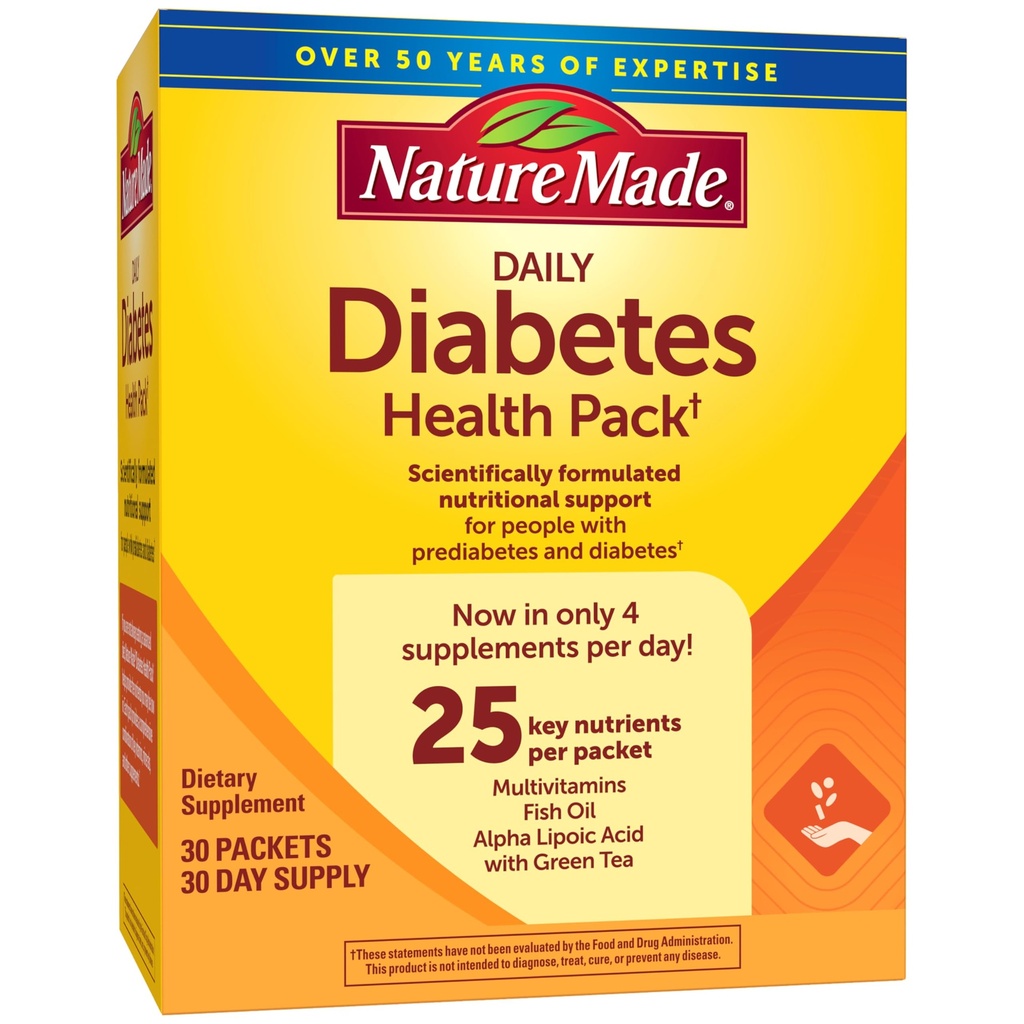 Nature Made Daily Diabetes Health Pack, prehranska dopolnila za prehransko podporo, 30 paketov, 30 dnevna dobava