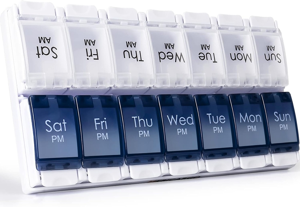 MERICARGO Am Pm tablete Organizator 7 dan, 2 krat na dan velike tedenske tablete škatle, Push Button Daily Pill Primer za vitamine, ribje olje, dodatki
