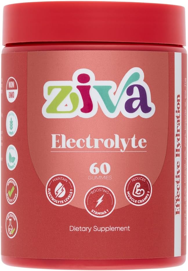 Ziva Electrolyte Gumies – Hidracija in energetska podpora za hitro rehidracijo – Elektroliti za športnike, tekače in aktivne življenjske sloge – 60 števk