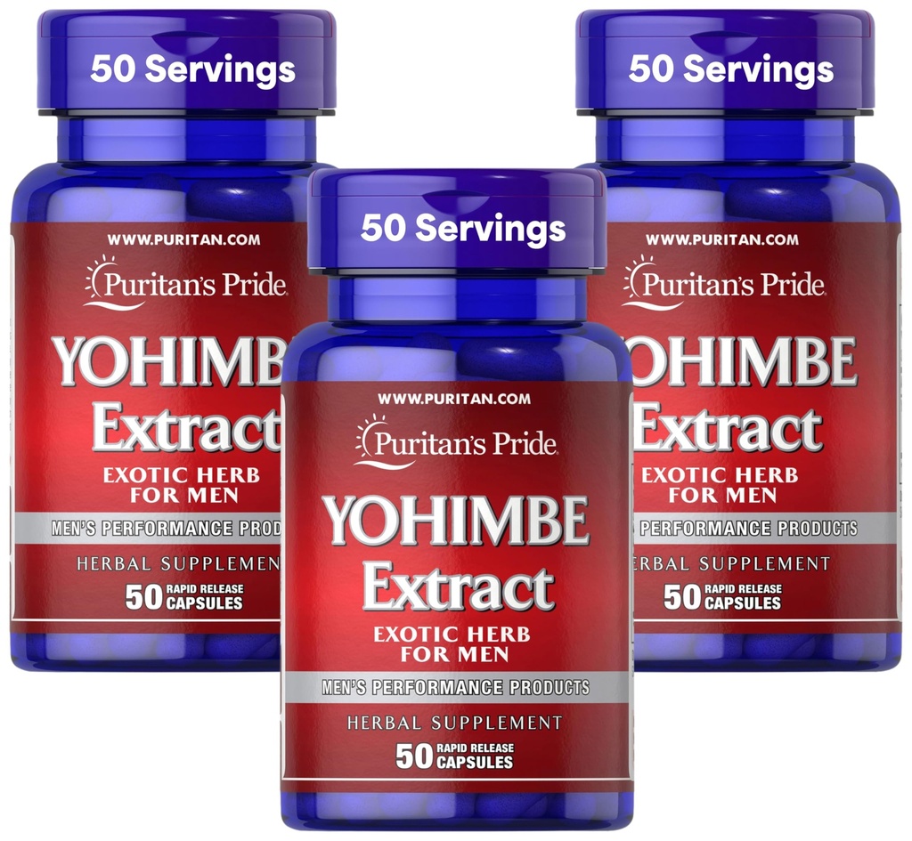 Puritan's Pride Yohimbe 1000 Mg, 50 število, rastlinska celuloza, želatina (paka 3)