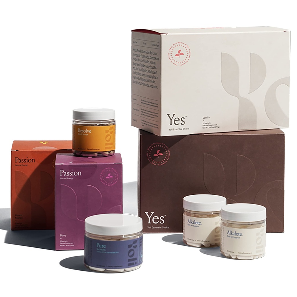 Yoli® komplet za transformacijo vključuje DA, Pasijon, Alkalete, Čist, Rešen in boljši telesni sistem 28-dnevni program T-Kit (Flavors Vary)