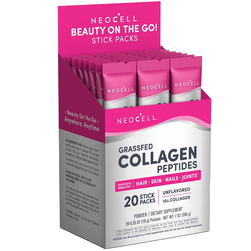 NeoCell Super Collagen Peptides, 10 g Kolagen/Enosmerno pakiranje; Keto Certified, Gluten Free; za zdravo kožo, lase, nohte in skupno podporo;* Nearomatiziran prašek, 20 Servs, 7 Oz.
