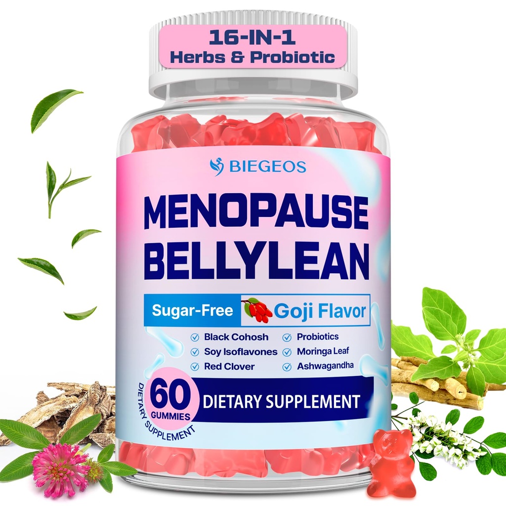 Menopause Supplements for Women Gummies, 16-in-1 Probiotic, Black Cohosh & Ashwagandha for Menopause Relief, Hot Flashes, Hormone Harmony, Mood Swings, Belly Burner* & Gut, Sugar-Free - 60 Gummies