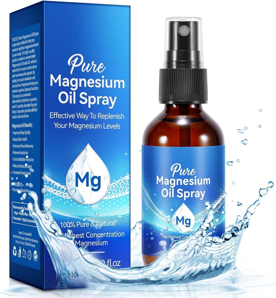 Magnezij pršilo, čisto magnezijevo olje Spray za noge, naravna organska sestavina v stekleni steklenici, enostaven za absorbcijo in uporabo (60ML)
