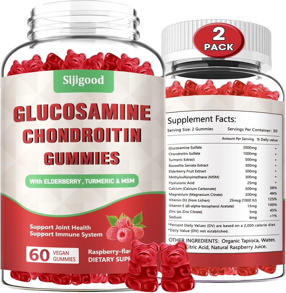 2 Pakiranje izboljšano glukozamin Chondroitin Gumies z MSM za odrasle - ekstra močna skupno zdravje in prilagodljivost, Antioksidant in imunosubvent dodatek, 120 Count