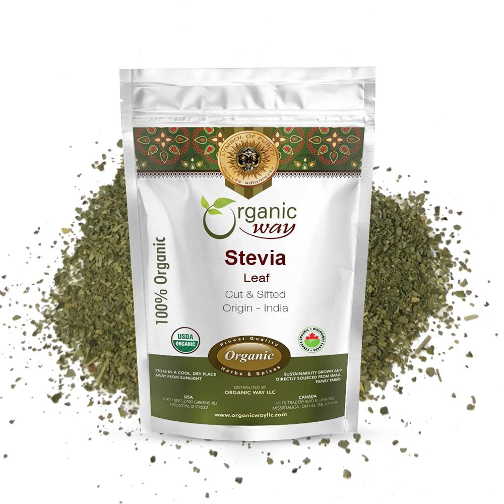 Organic Way Stevia Leaf Cut & Sifted (Stevia Rebaudiana) - Kosher & USDA Certified | Non-GMO & Gluten Free | Natural Sweetener | 100% Raw from India (1LBS / 16Oz)