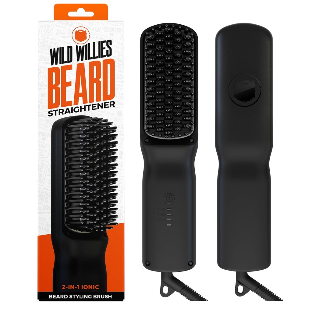 Divji Willies Bradavičarka za moške - 3 Temperaturne nastavitve, turmalin Keramična Ogrevana Brada Brush & Vroče Comb - Prenosna, Ionska tehnologija, Coarse & Curly Hair, 400F - Grooming orodje