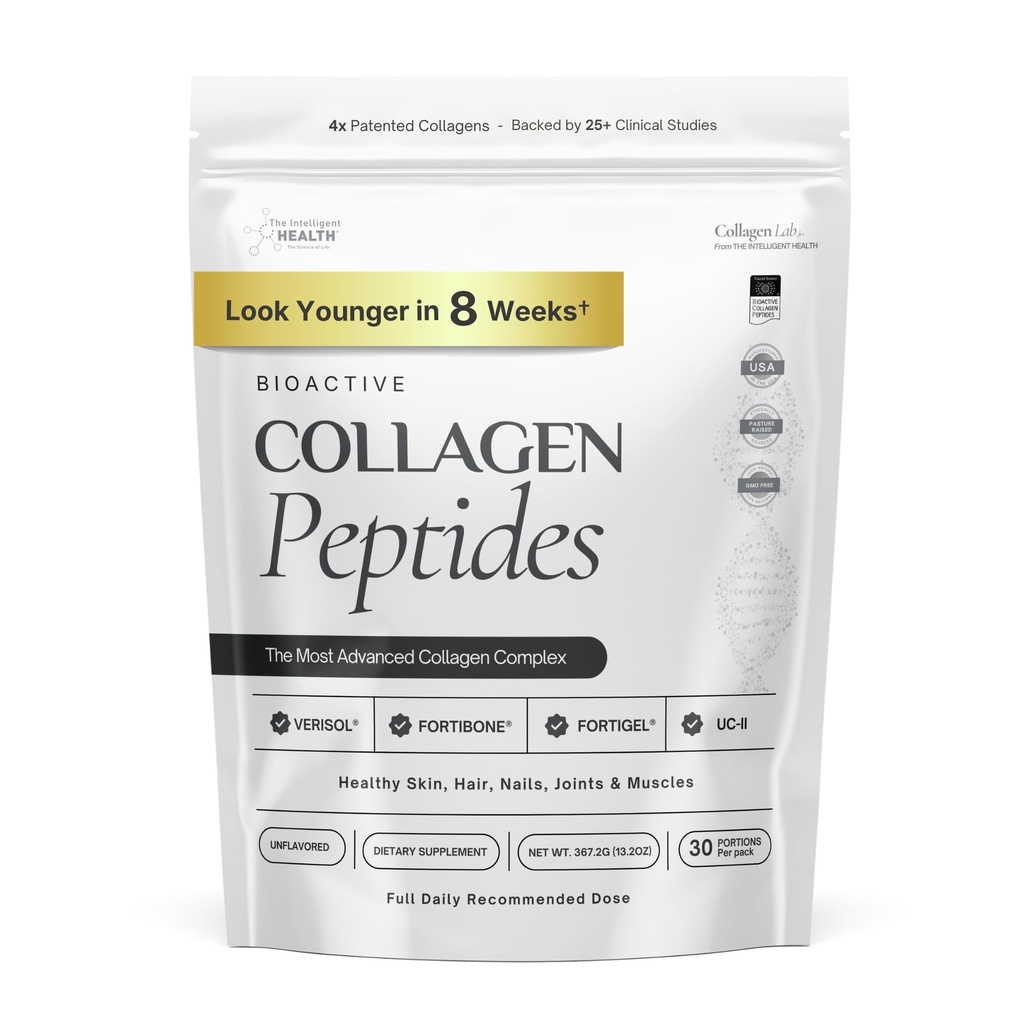 The Intelligent Health VERISOL®, FORTIBONE® & FORTIGEL®, Patented Bioactive Collagen Peptides Powder, Bone Support Functional Blend, Grass Fed Bovine Hydrolyzed Collagen, Unflavored, 30 Servings