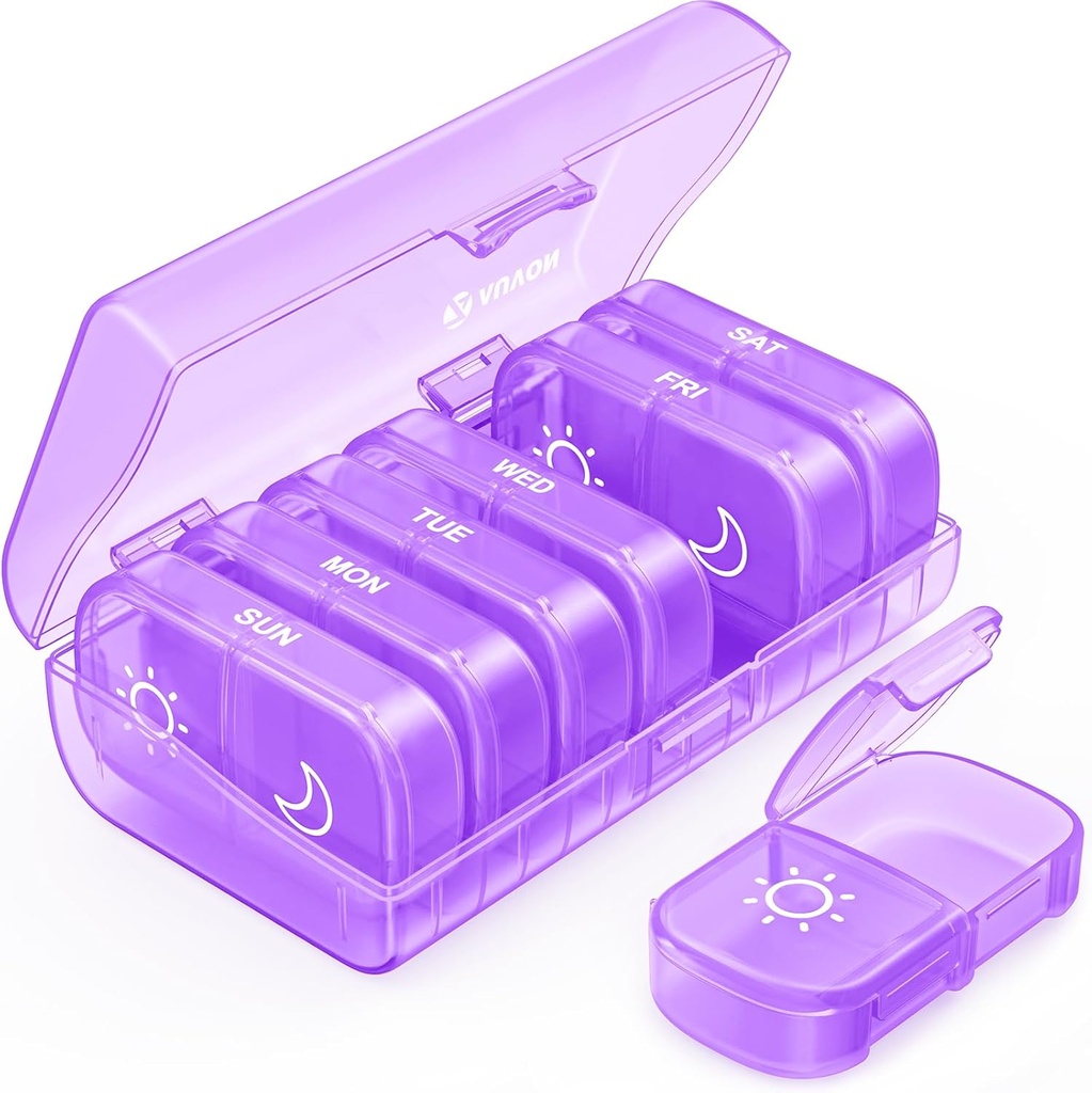 AUVON XL Tedenski tablete Organizator 2 krat na dan, AM PM tablete primera z enostrankarskim velikim odpiranjem za enostavno uporabo, tablete Box 7 dan Travel medicina Organizator za zdravila, vitamini, ribje olje, Dodatki