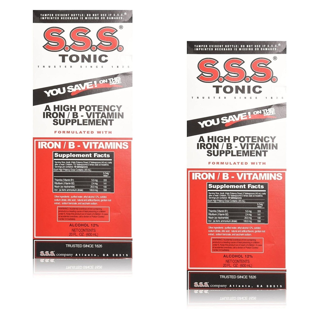 S.S.S. Tonično železo in vitamin B dodatek tekoči, veliki 20 oz (Pack z 2)