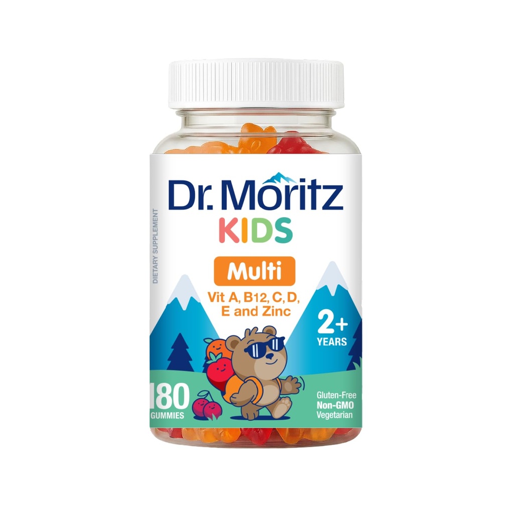 DR. MORITZ Otroci multivitaminski žvečilni gumiji - z otroškimi vitamini A C D E B6 B12 Cink & Več- Popolna dnevna podpora- Vegetarijanski in ne-GMO multivitaminski za otroke (180 Count)